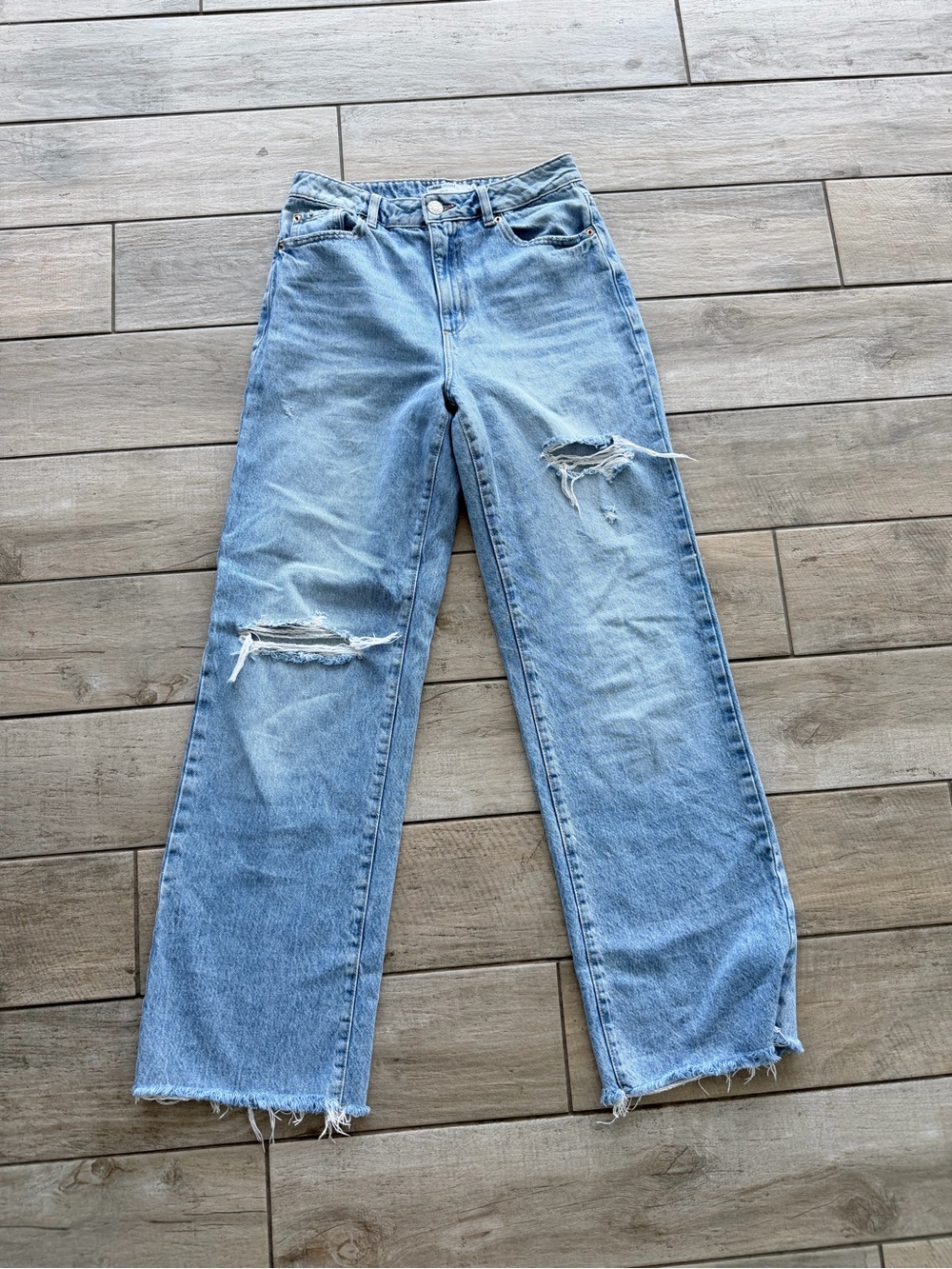 Garage Light Blue Distressed Wide-Leg Jeans